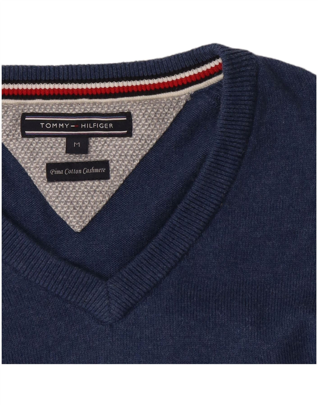 Tommy Hilfiger Mens V-Neck Jumper Sweater Medium Blue Cotton