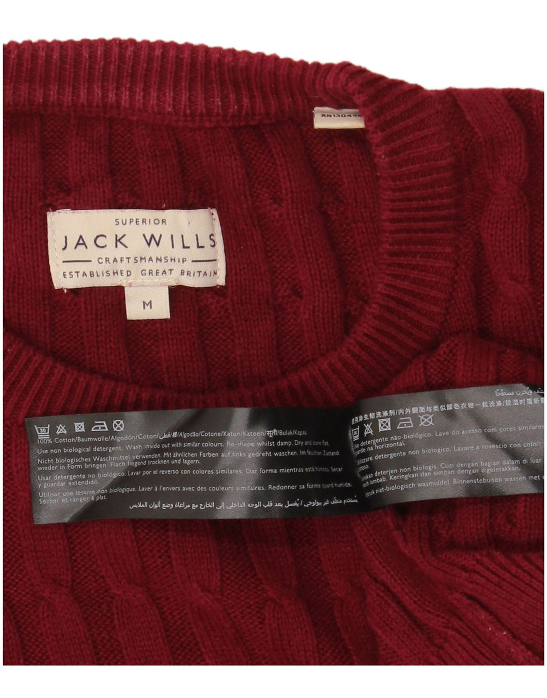 Jack Wills Mens Crew Neck Jumper Sweater Medium Burgundy Cotton