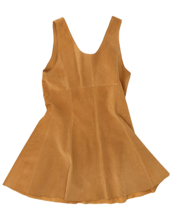 Vintage Womens Sleeveless Suede Dress IT 44 Medium Beige Leather
