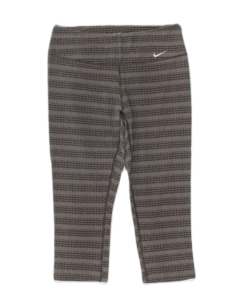 NIKE Womens Dri Fit Leggings UK 14 Medium Grey Striped Cotton | Vintage Nike | Thrift | Second-Hand Nike | Used Clothing | Messina Hembry 