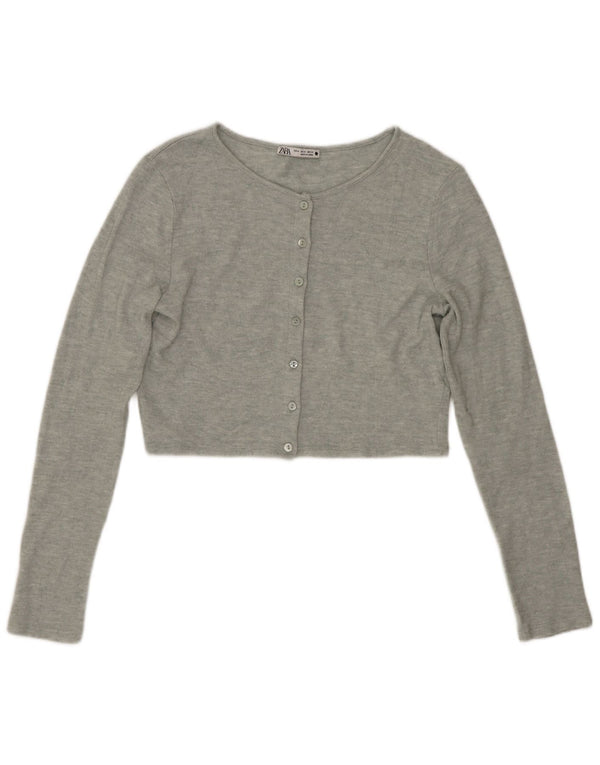 Zara Womens Crop Cardigan Sweater UK 12 Medium Grey Flecked