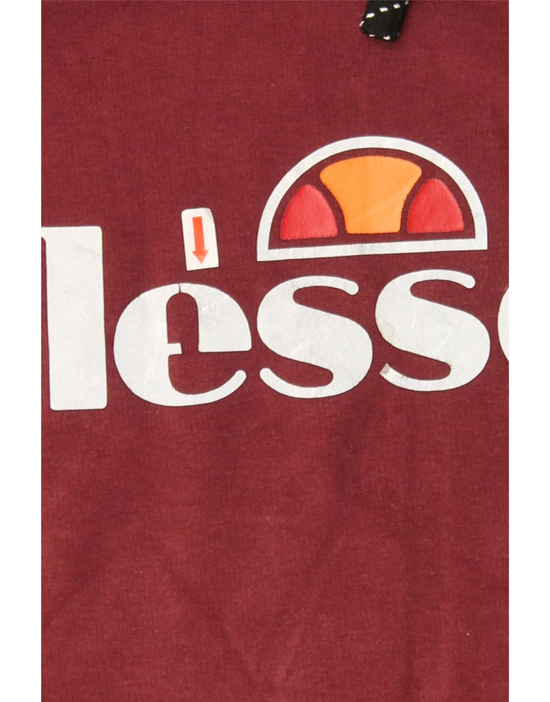 ELLESSE Mens Graphic Hoodie Jumper Small Burgundy Cotton Vintage Ellesse and Second-Hand Ellesse from Messina Hembry 