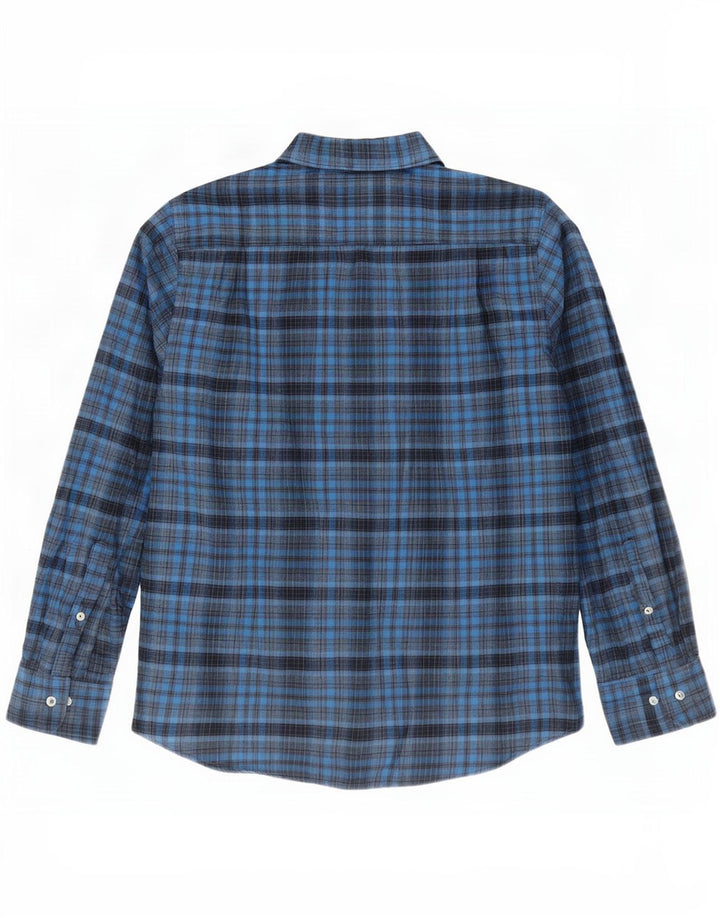 Carrera Mens Regular Fit Flannel Shirt Large Navy Blue Check Cotton