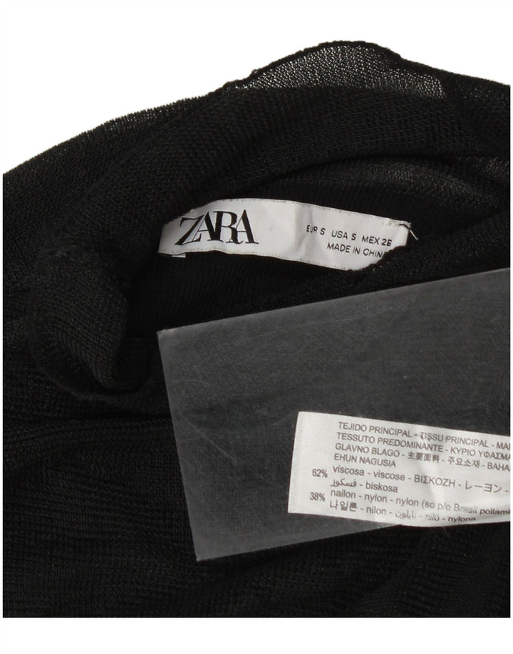 Zara Womens See Through Blouse Top UK 10 Small Black Viscose