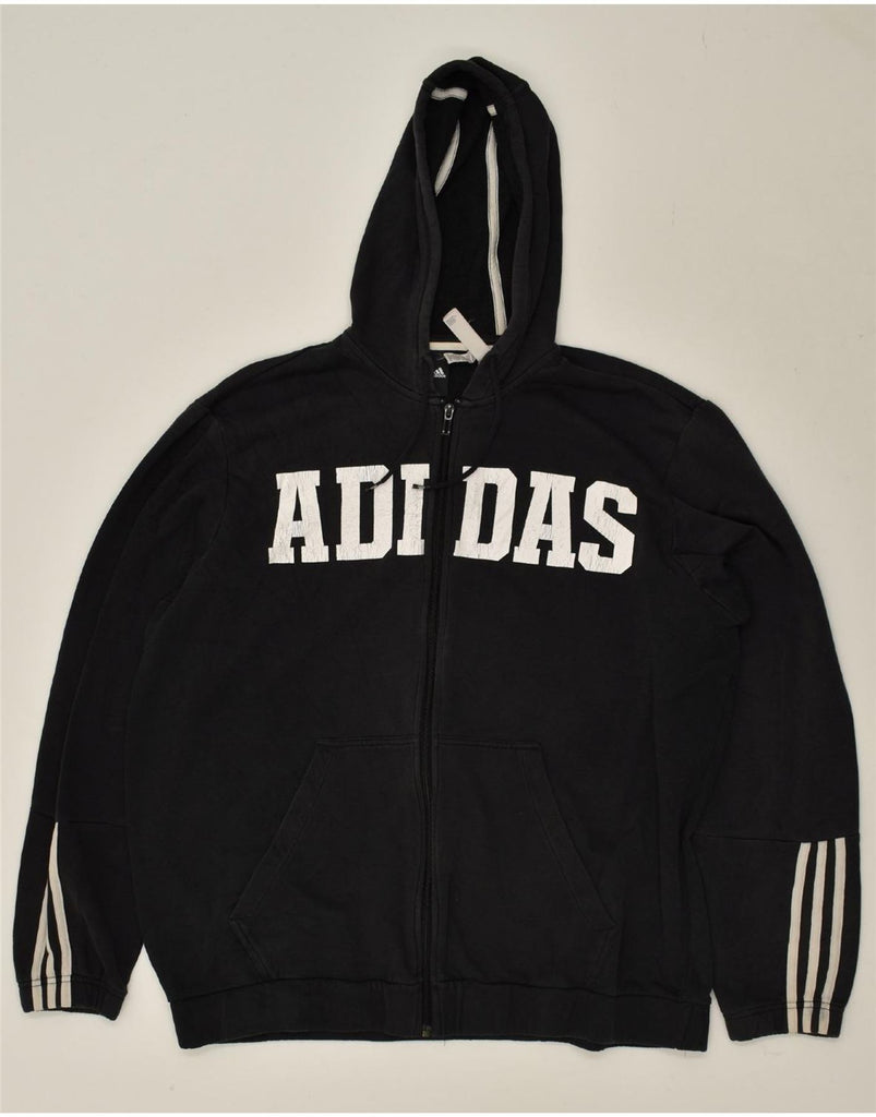 ADIDAS Mens Graphic Zip Hoodie Sweater XL Black Cotton | Vintage Adidas | Thrift | Second-Hand Adidas | Used Clothing | Messina Hembry 