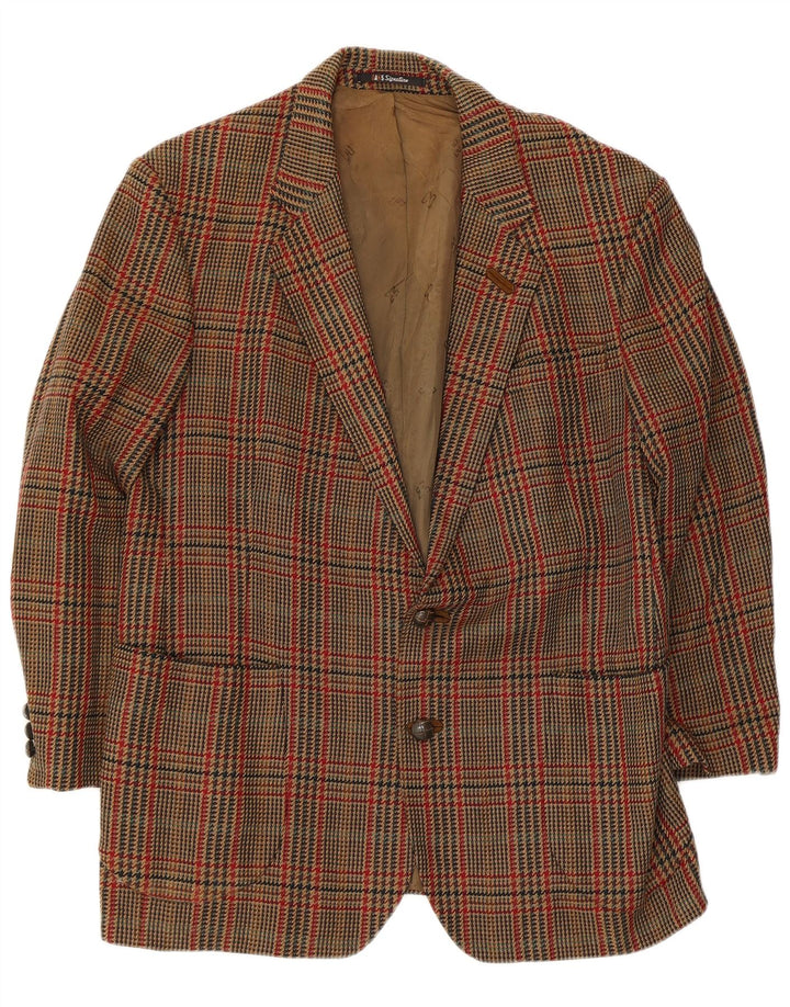 DAKS Mens 2 Button Blazer Jacket UK 38 Medium Brown Houndstooth New Wool