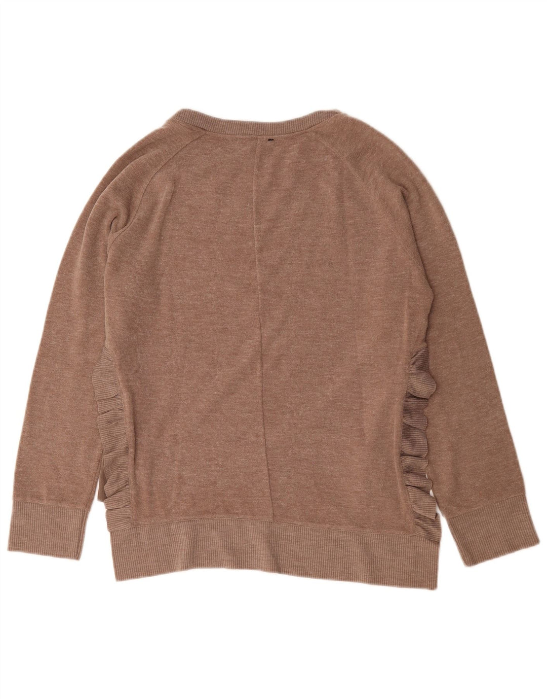 Zara Womens Oversized Ruffle Boat Neck Jumper Sweater UK 10 Small Brown
