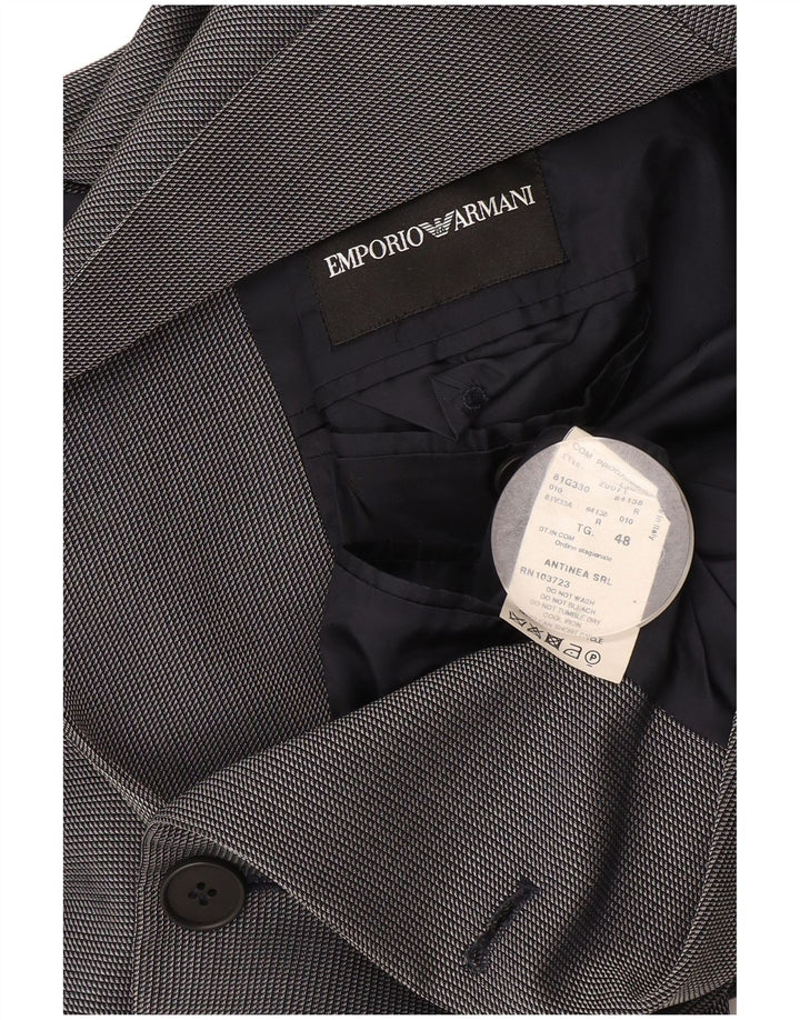 Emporio Armani Mens 3 Button Blazer Jacket IT 48 Small Navy Blue Check Wool