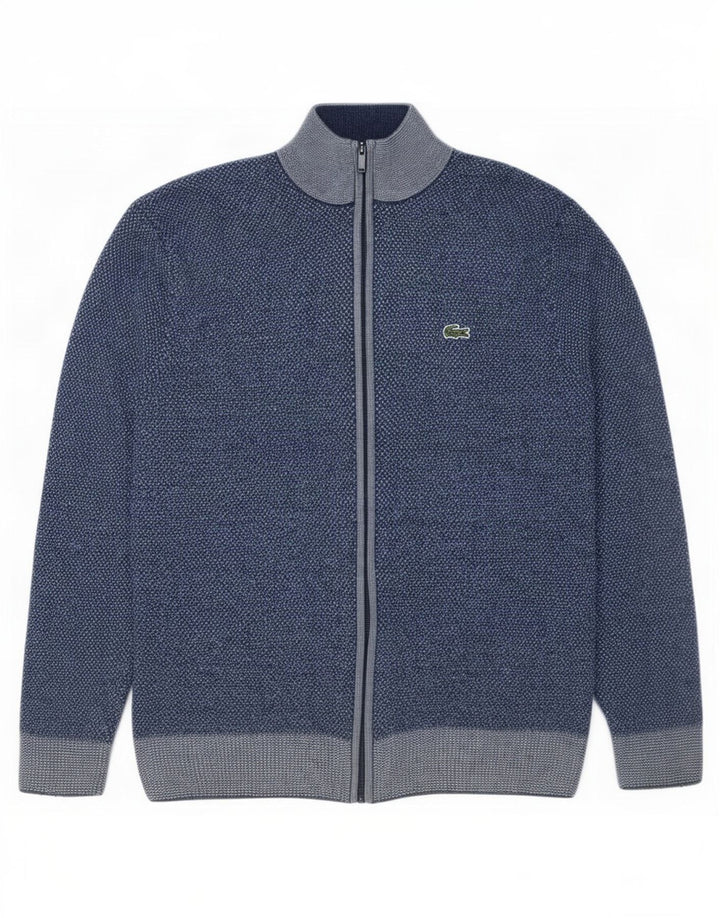 Lacoste Mens Cardigan Sweater Size 5 Large Blue Wool