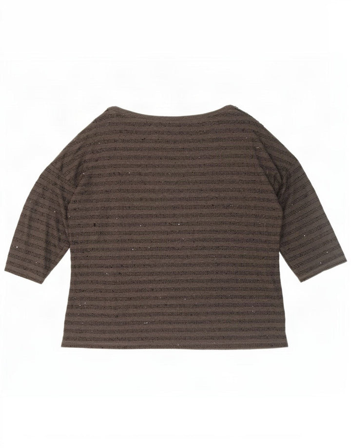 Zara Womens Top 3/4 Sleeve UK 20 2XL Grey Striped Polyester
