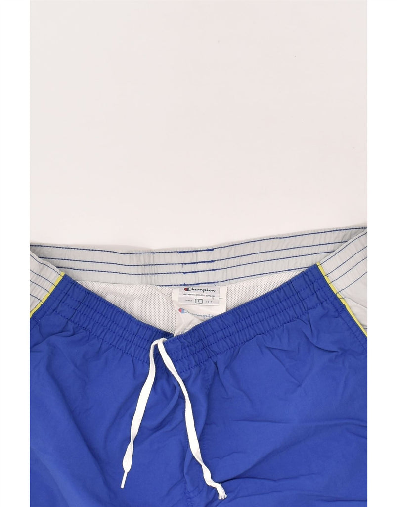 CHAMPION Mens Sport Shorts Large Blue Colourblock Polyester | Vintage Champion | Thrift | Second-Hand Champion | Used Clothing | Messina Hembry 