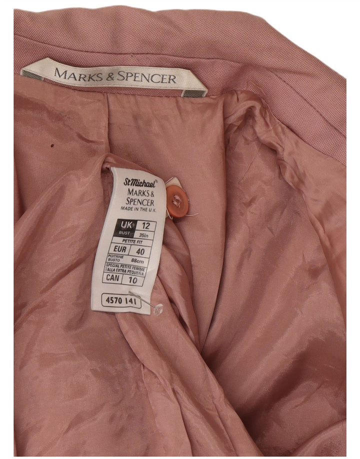 Marks & Spencer Womens 3/4 Sleeve Blazer Jacket UK 12 Medium Pink