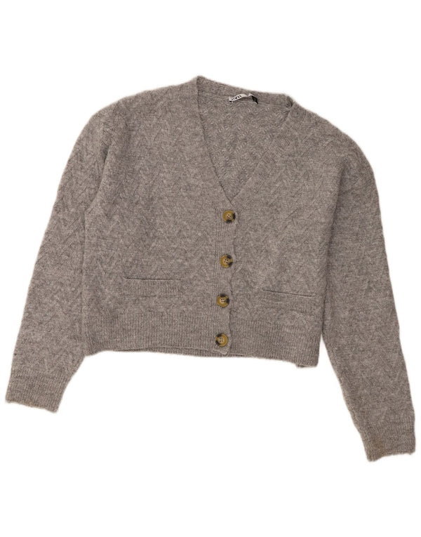 Zara Womens Crop Cardigan Sweater UK 14 Medium Grey Acrylic