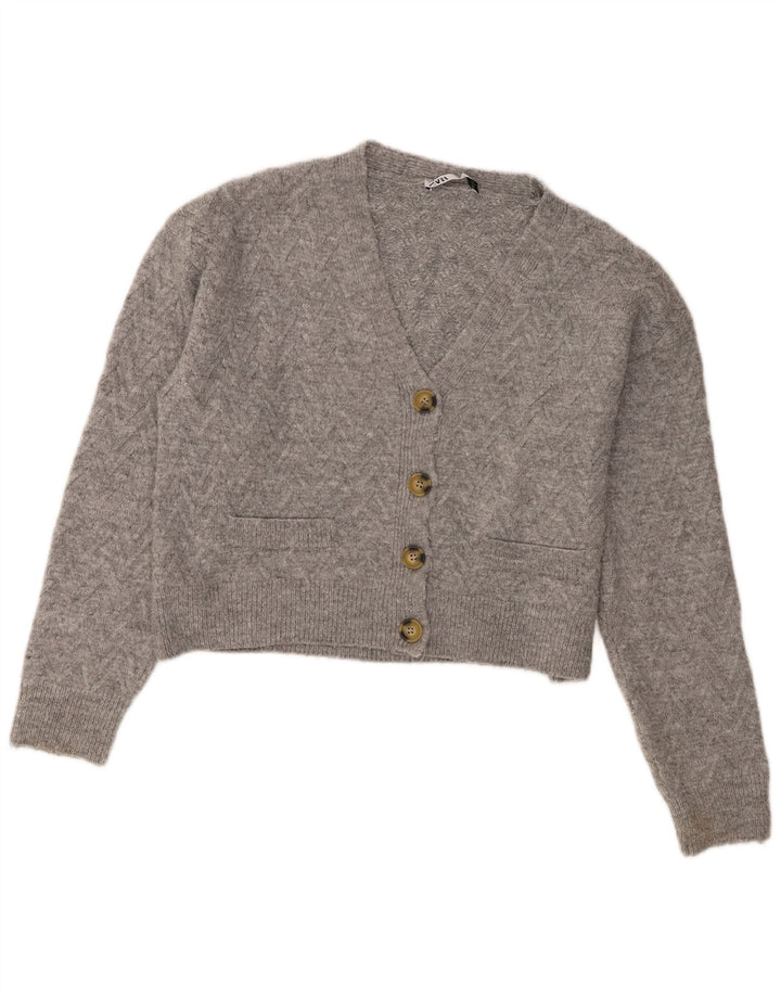 Zara Womens Crop Cardigan Sweater UK 14 Medium Grey Acrylic