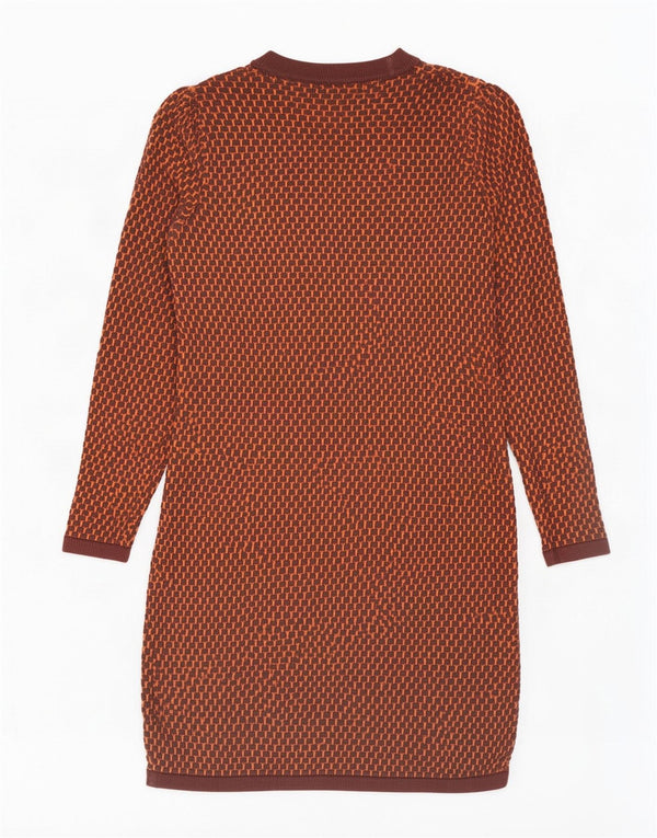 Cos Womens Long Sleeve Jumper Dress UK 6 XS Brown Geometric Cotton
