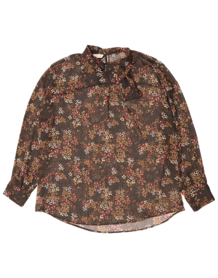 Zara Womens Oversized See Through Blouse Top UK 6 XS Black Floral