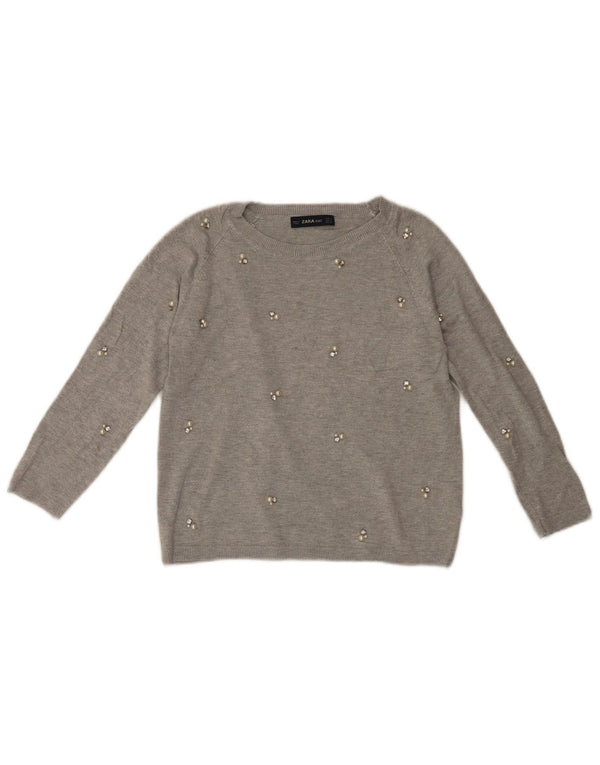 ZARA Womens 3/4 Sleeve Boat Neck Jumper Sweater UK 10 Small Grey Viscose