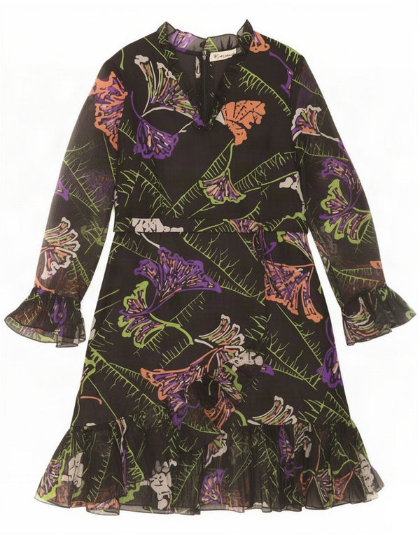 Vintage Womens Long Sleeve A-Line Dress IT 46 Large Black Floral