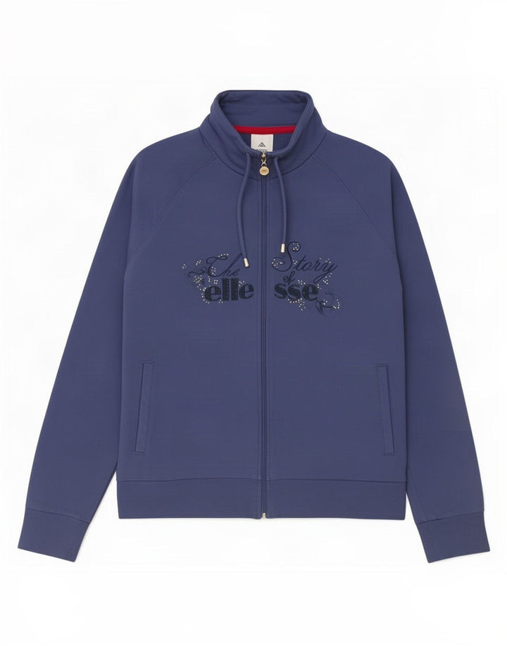 Ellesse Womens Graphic Tracksuit Top Jacket UK 14 Medium Navy Blue Cotton