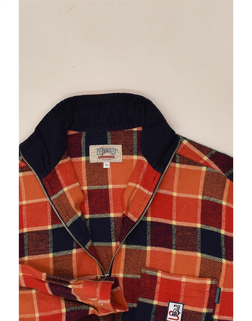 PEPPERINO Boys Pullover Flannel Shirt 15-16 Years Orange Check Acrylic | Vintage Pepperino | Thrift | Second-Hand Pepperino | Used Clothing | Messina Hembry 