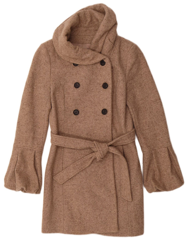 Zara Womens Double Breasted Coat UK 12 Medium Beige Flecked