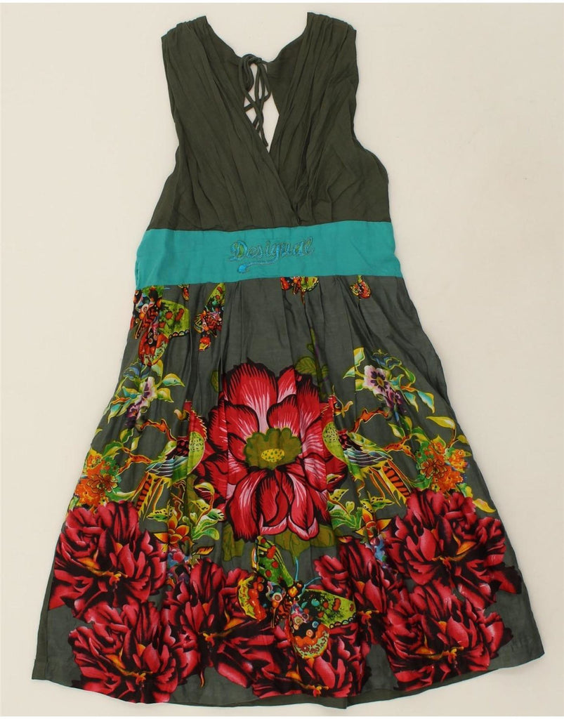 DESIGUAL Womens A-Line Dress UK 6 XS Green Floral Cotton Vintage Desigual and Second-Hand Desigual from Messina Hembry 