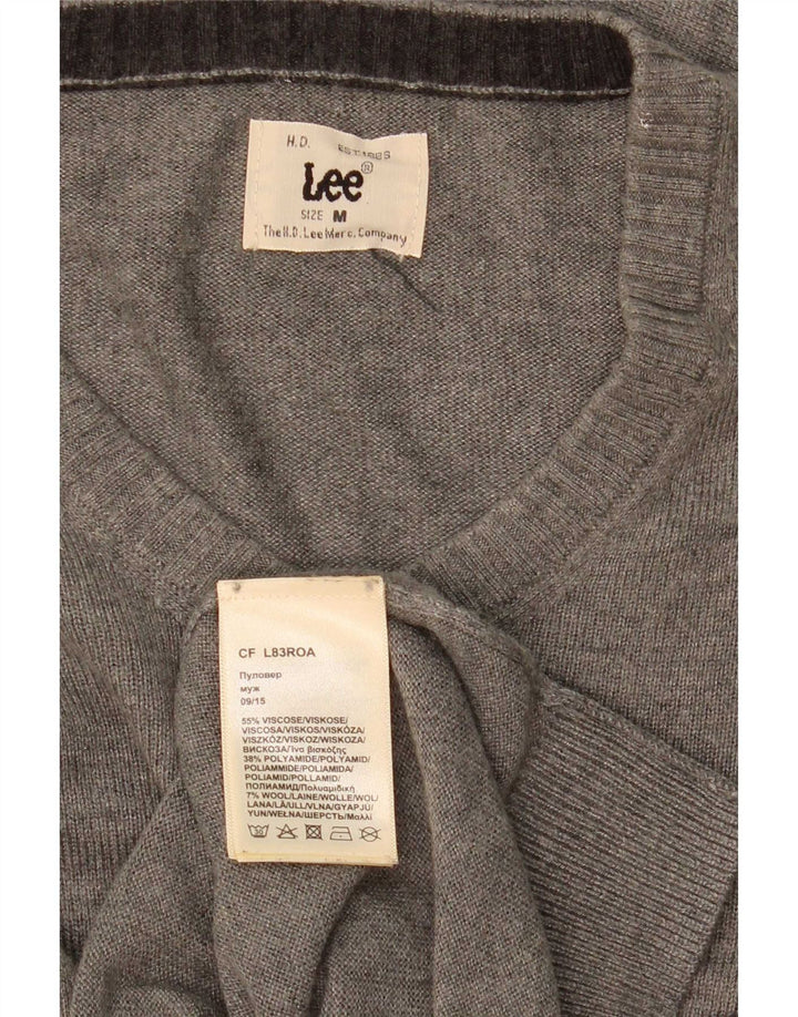 Lee Mens V-Neck Jumper Sweater Medium Grey Flecked Viscose