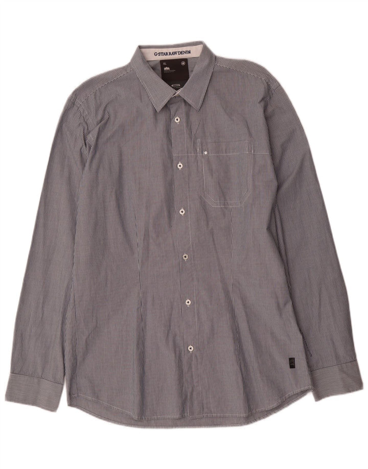 G-Star Mens Shirt XL Navy Blue Pinstripe Cotton