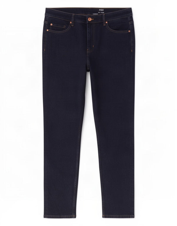 Marks & Spencer Womens Lily Slim Jeans UK 16 Large W34 L28 Navy Blue Cotton