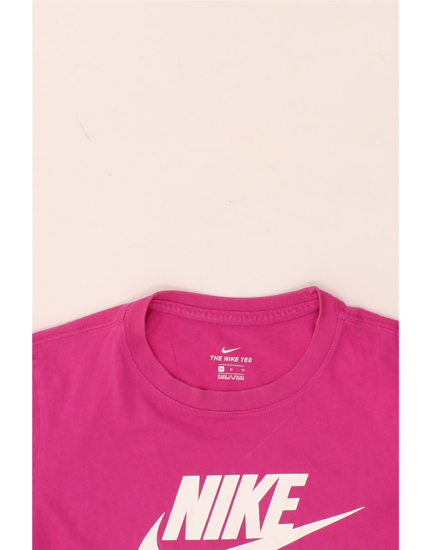 NIKE Womens Graphic T Shirt Top UK 14 Medium Pink Cotton Vintage Second Hand Clothing Online Messina Hembry