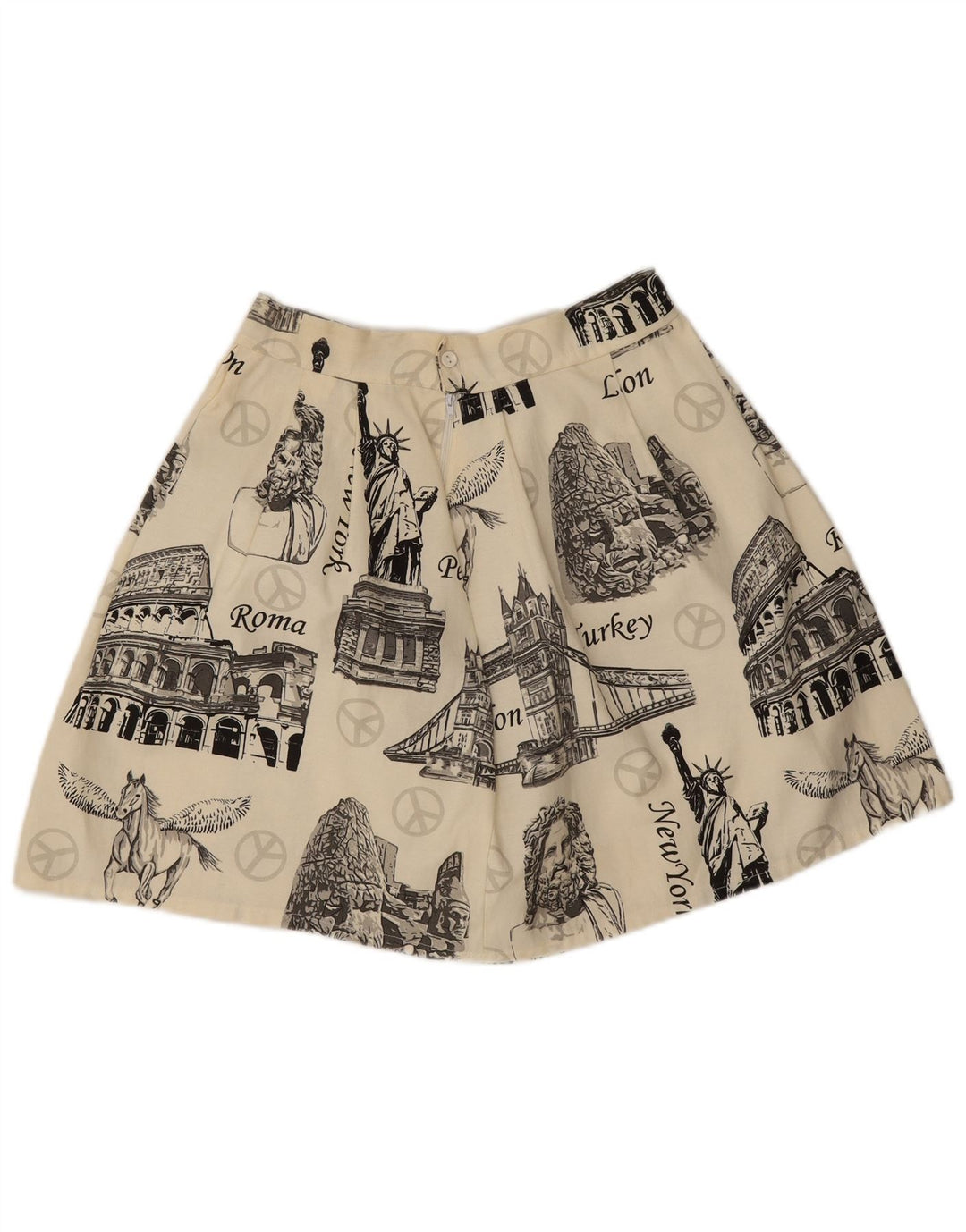 Vintage Womens Abstract Pattern A-Line Skirt W26 XS Off White