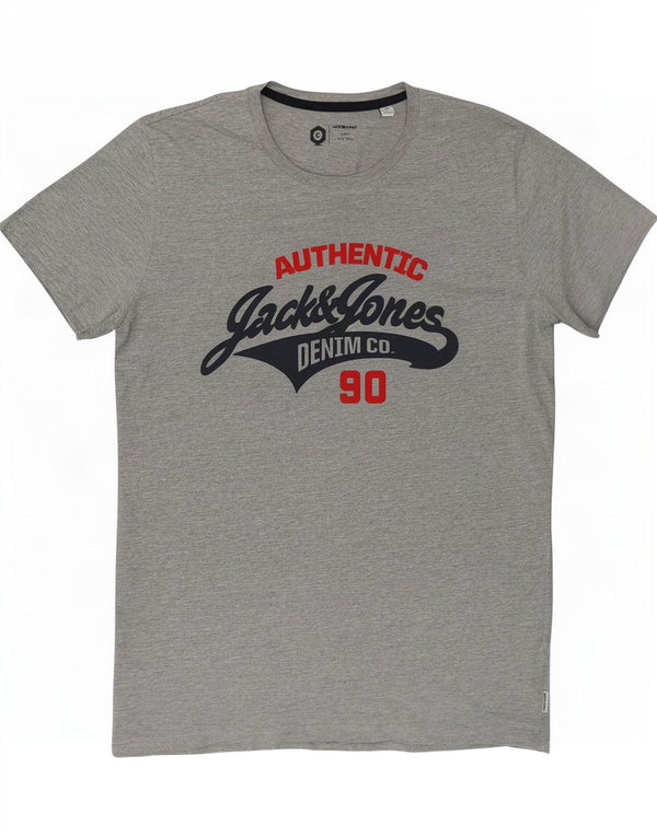 Jack & Jones Mens Graphic T-Shirt Top Large Grey Flecked Cotton