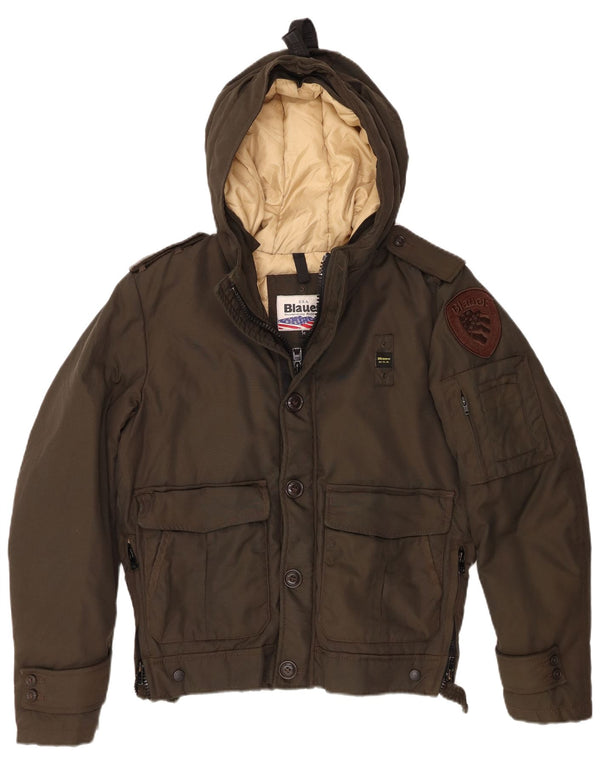 Blauer Womens Military Hooded Padded Jacket UK 14 Medium Khaki Nylon