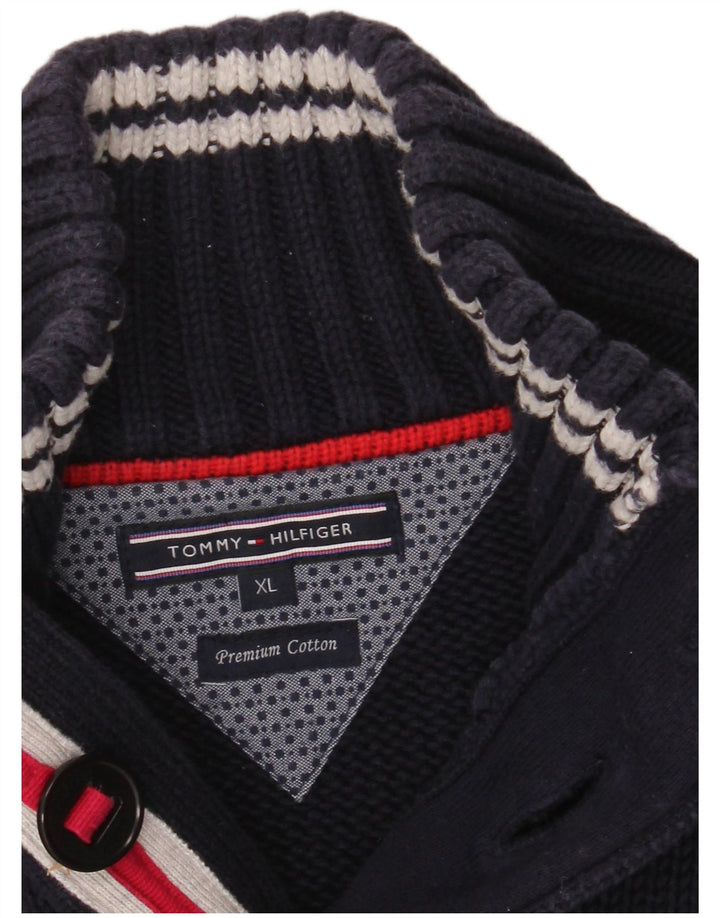 TOMMY HILFIGER Mens Button Neck Jumper Sweater XL Navy Blue Cotton