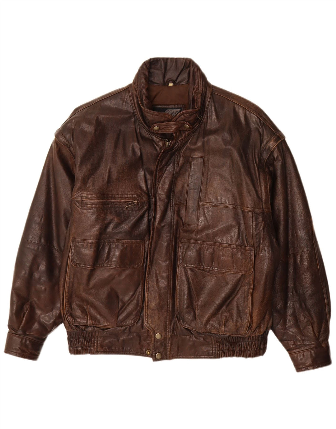 M. Flues Mens Loose Fit Leather Jacket UK 38 Medium Brown Leather