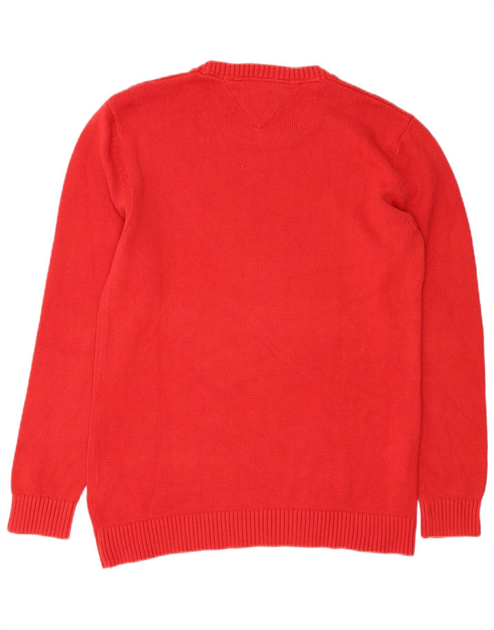 TOMMY HILFIGER Mens Regular Fit Crew Neck Jumper Sweater Medium Red Cotton
