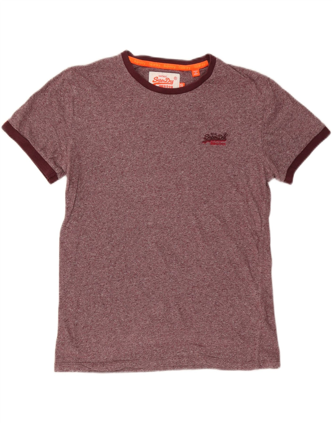 SUPERDRY Mens T-Shirt Top Small Maroon Flecked Cotton