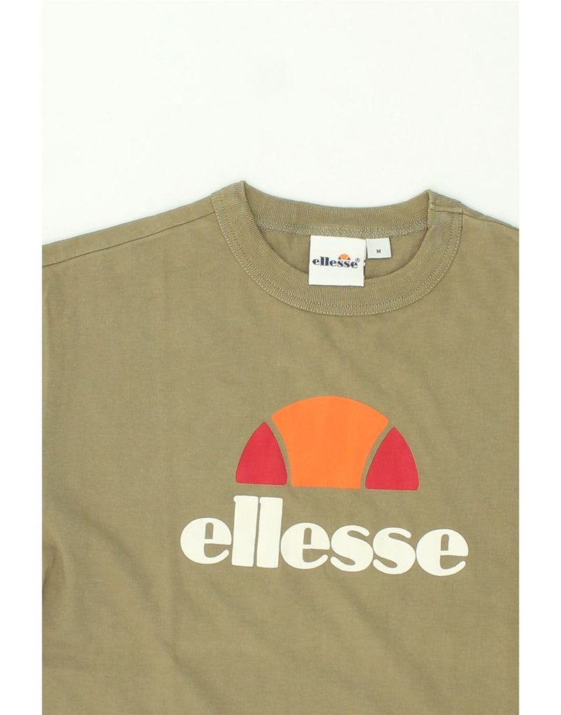 ELLESSE Womens Graphic T-Shirt Top UK 14 Medium Beige Cotton | Vintage Ellesse | Thrift | Second-Hand Ellesse | Used Clothing | Messina Hembry 