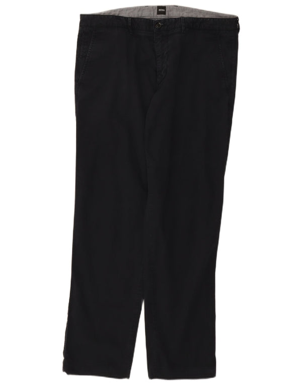Hugo Boss Mens Straight Chino Trousers IT 50 Large W34 L29 Navy Blue Cotton