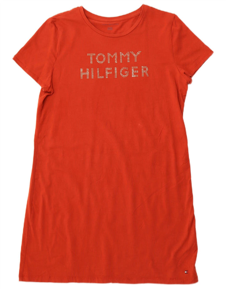 TOMMY HILFIGER Womens Graphic T-Shirt Dress UK 18 XL Orange Cotton