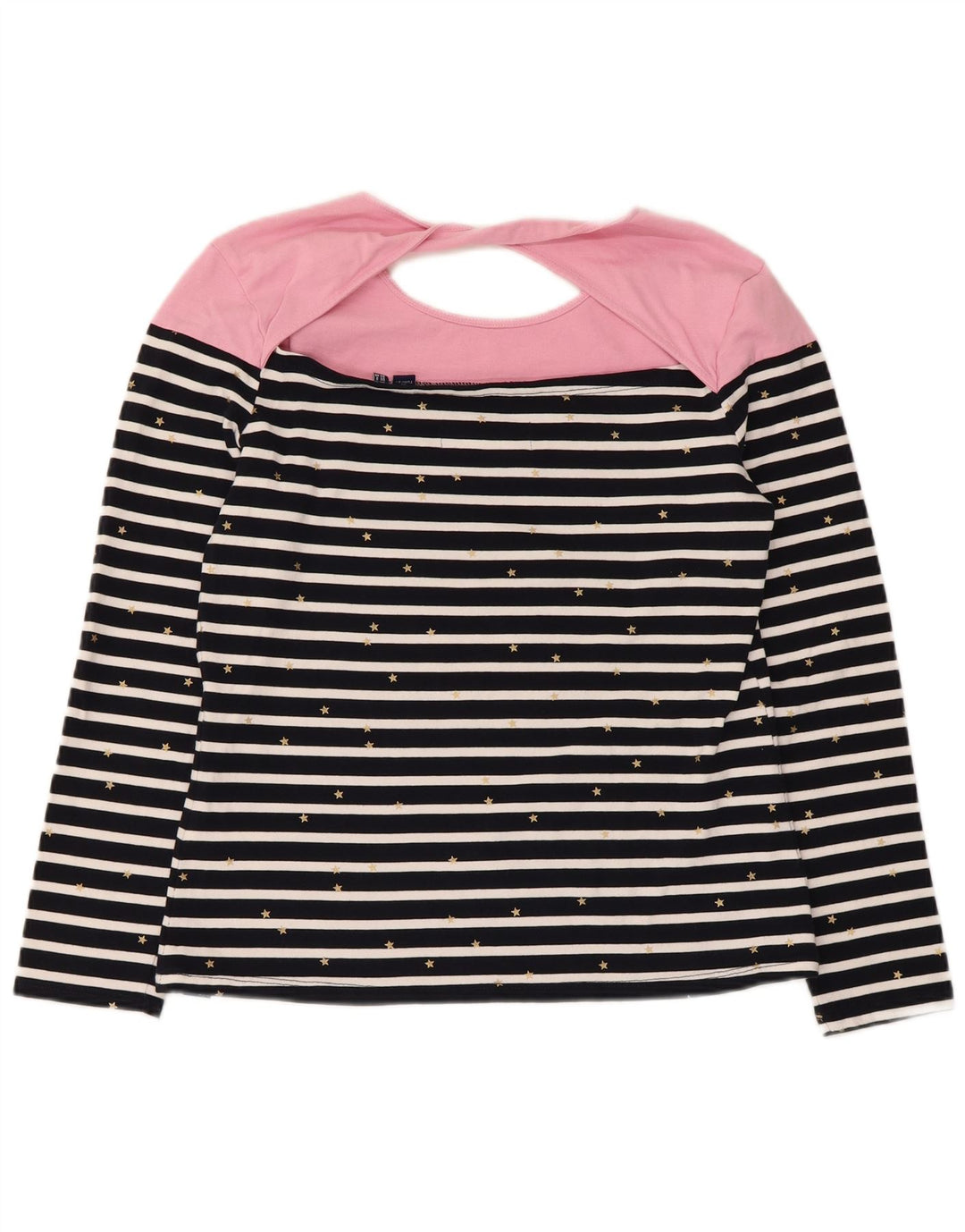 Superdry Womens Top Long Sleeve UK 12 Medium Navy Blue Striped Cotton