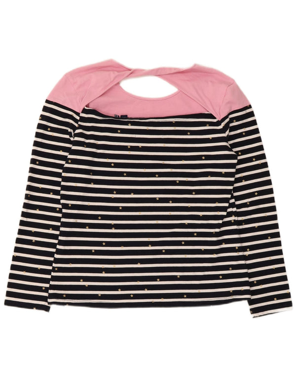 Superdry Womens Top Long Sleeve UK 12 Medium Navy Blue Striped Cotton