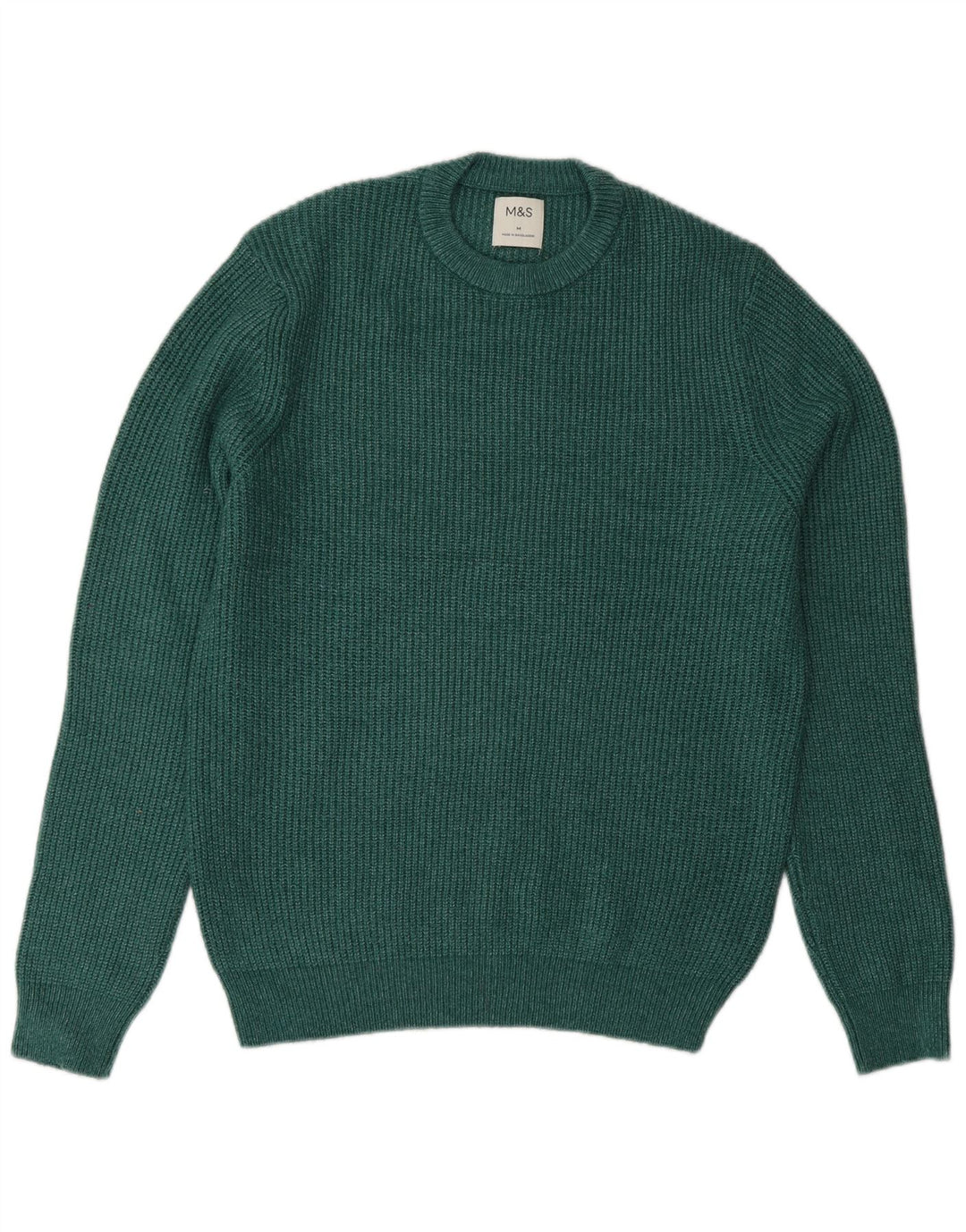 Marks & Spencer Mens Crew Neck Jumper Sweater Medium Green Polyester