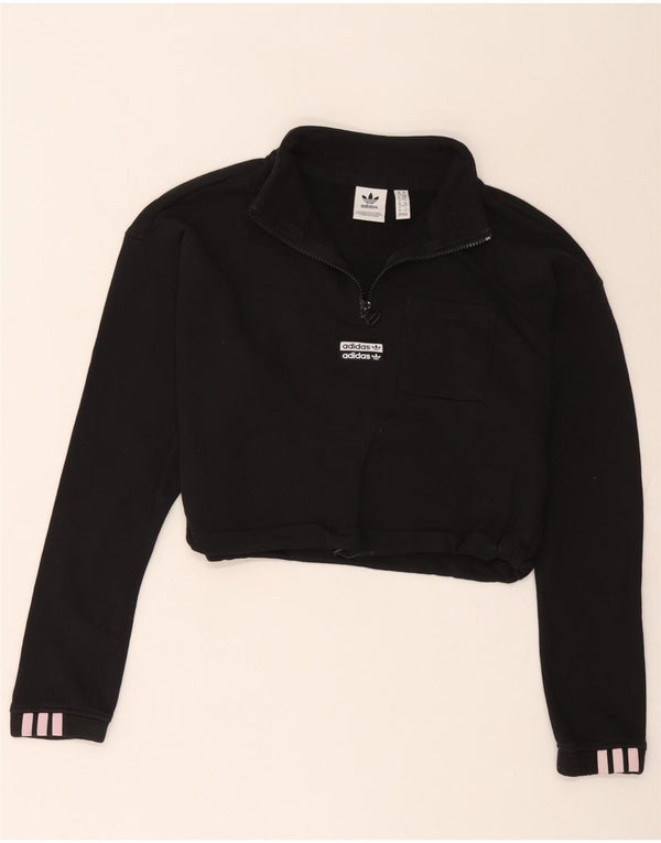 Adidas Womens Crop Zip Neck Sweatshirt Jumper UK 10 Small Black