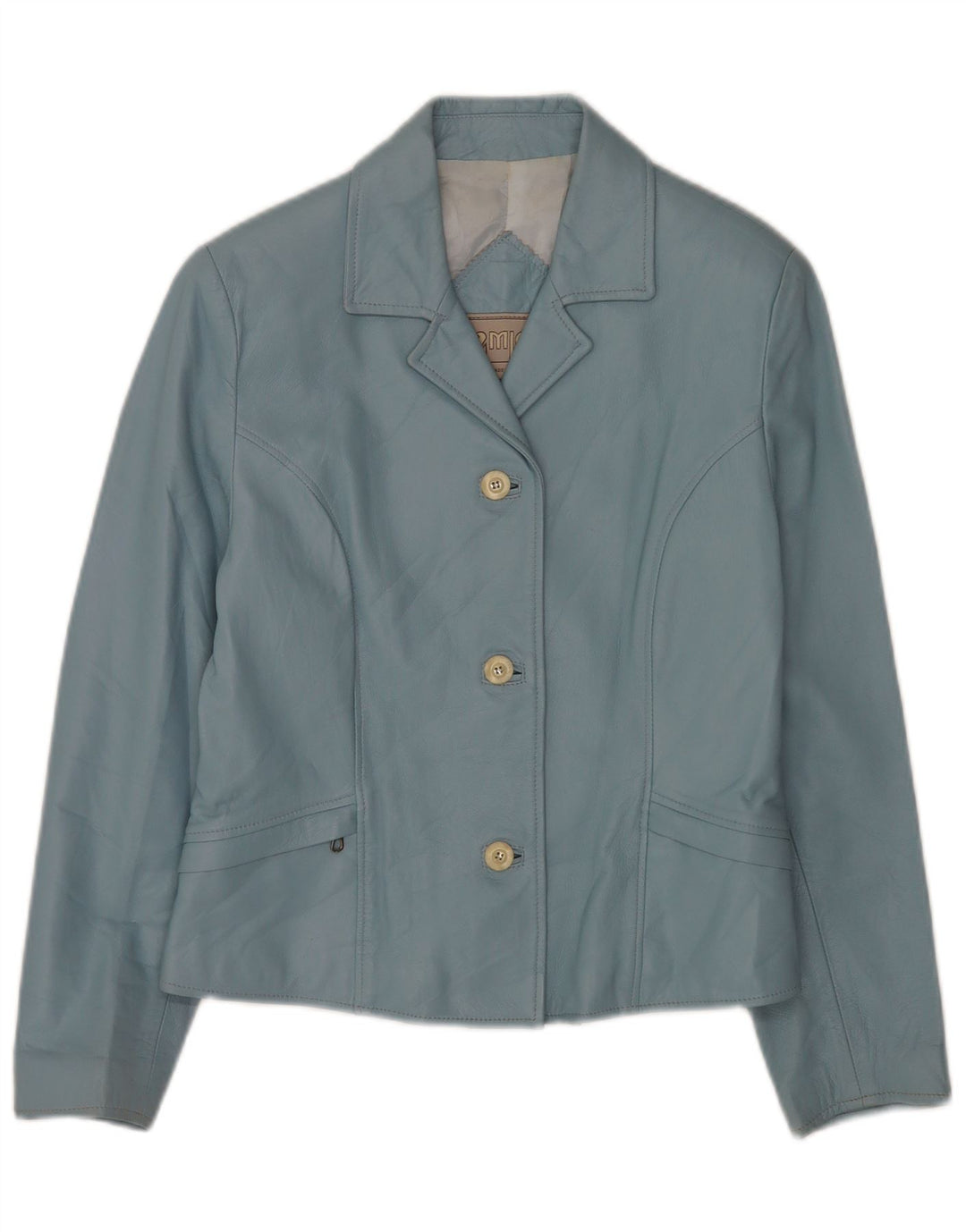 Michel Womens Leather 3 Button Blazer Jacket IT 42 Medium Blue