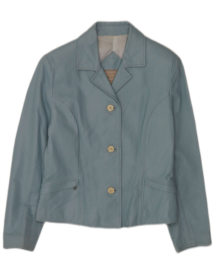 Michel Womens Leather 3 Button Blazer Jacket IT 42 Medium Blue