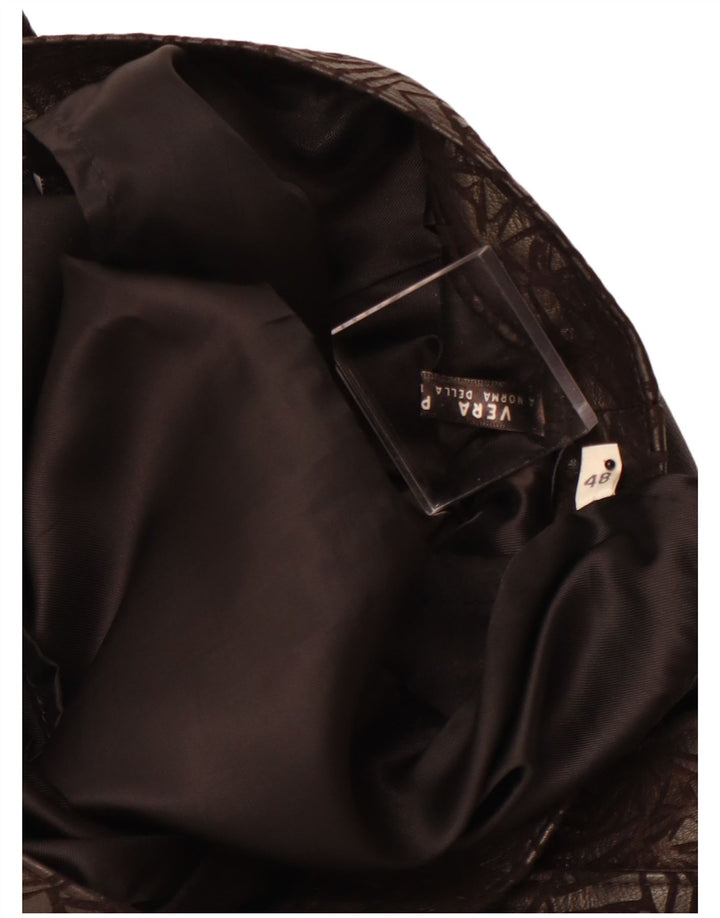 VINTAGE Womens Leather Skirt W30 Medium Black Geometric Leather