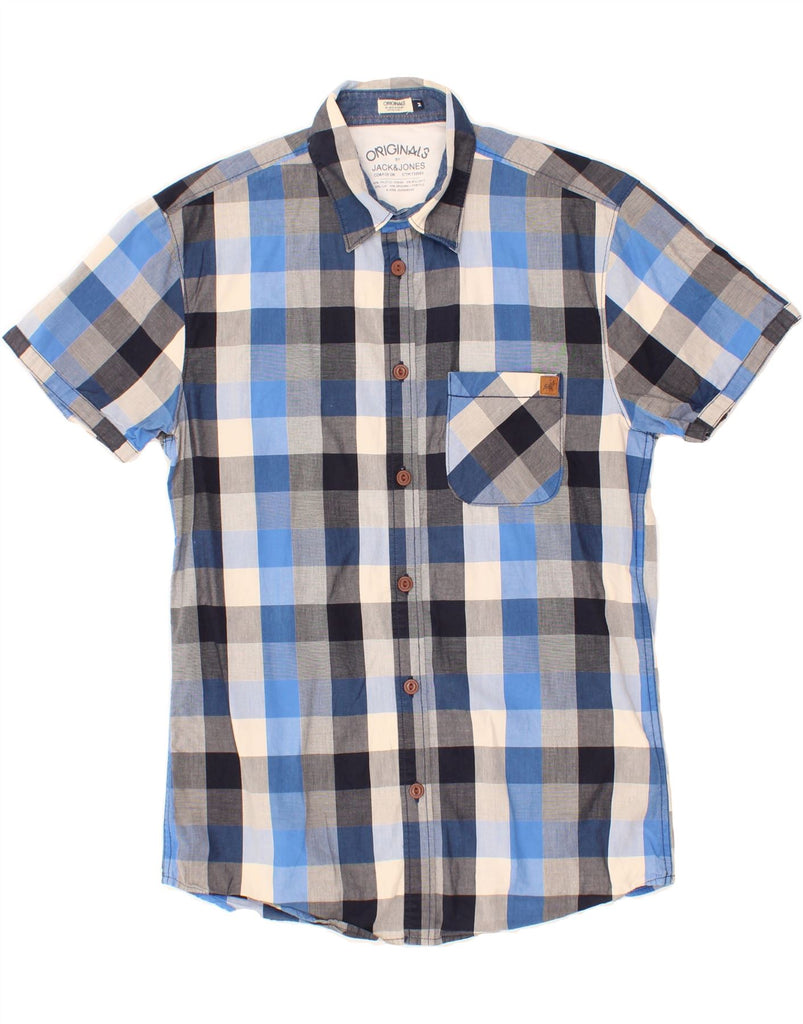JACK & JONES Mens Short Sleeve Shirt Medium Blue Check Cotton Vintage Jack & Jones and Second-Hand Jack & Jones from Messina Hembry 