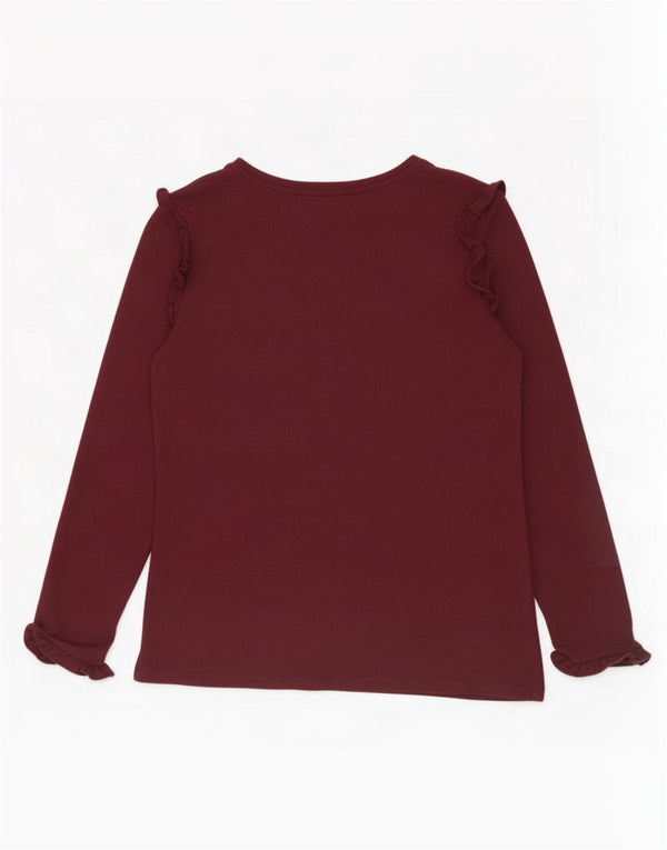 Oasis Womens Ruffle Front Top Long Sleeve UK 10 Small Burgundy Viscose