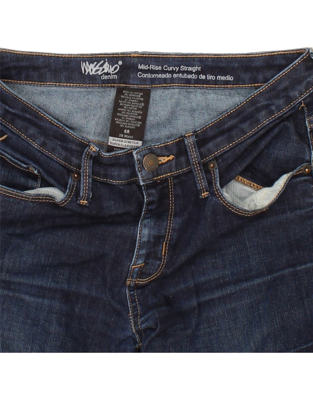 MOSSIMO Womens Mid Rise Curvy Straight Jeans US 6 Medium W28 L30 Navy Blue Vintage Mossimo and Second-Hand Mossimo from Messina Hembry 